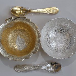 2 NWT Silver & Silver-Gold Bowls with Spoons